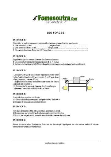 TP de physique portant sur les forces niveau 3eme