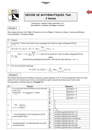 DEVOIR DE MATHS NIVEAU Tle D NOTRE DAME YARO 2026 TRIM 1 BY TEHUA
