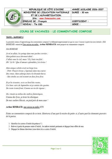 FICHE 2 Français Tle C&D COMMENTAIRE COMMENTAIRE by TEHUA
