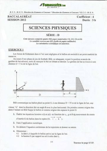 Sujet de Physique-Chimie BAC D 2012