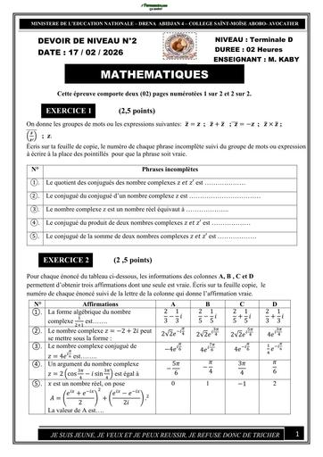 DEVOIR DE MATHS NIVEAU Tle D sur les nombres complexes by TEHUA