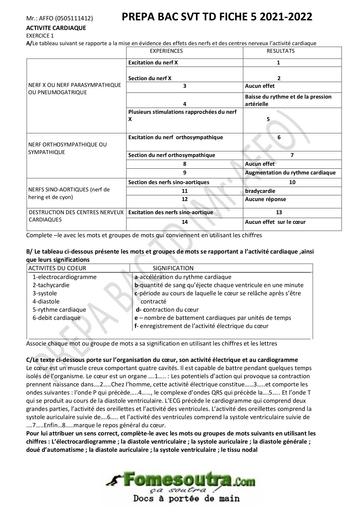 Prepa BAC SVT niveau Terminale D 2021-2022 (fiche 5)