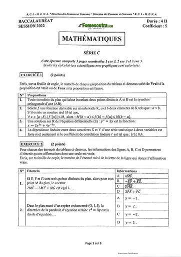 EPREUVE ET CORRIGE BAC 2022 MATHEMATIQUES SERIE C COTE D'IVOIRE by TEHUA
