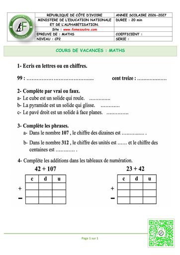 FICHE 2 CP2 MATHEMATIQUES by TEHUA