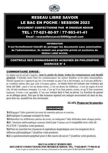 (Philosophie) Commentaire dirigé Alain by Tehua