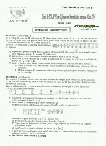 Devoir 2 de Maths Terminale G1 Groupe Scolaire Avicenne