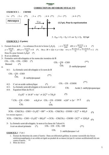 CORRECTION DU DEVOIR DE NIVEAU 2 PC Tle D BY TEHUA