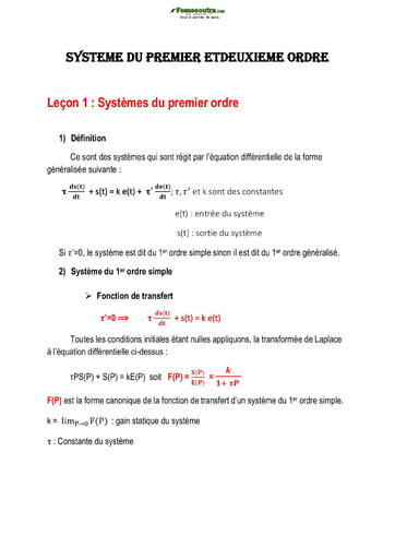 Système du premier et deuxième ordre