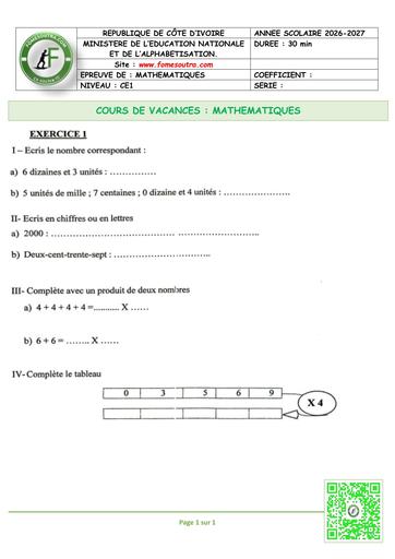 FICHE 3 MATHS CE2 by TEHUA