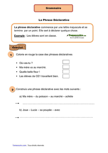 La Phrase Déclarative - Cours CE1