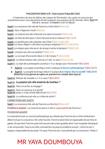 Prepa Bac 2024 PHILOSOPHIE SERIE A by Tehua