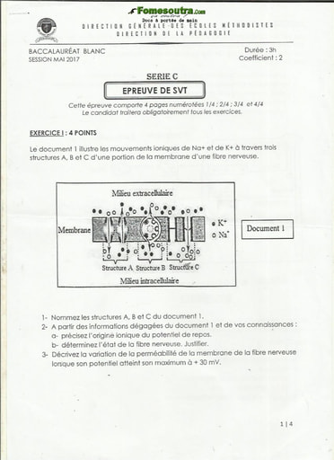 Sujet de SVT BAC blanc 2017 série C - Ecoles Méthodistes