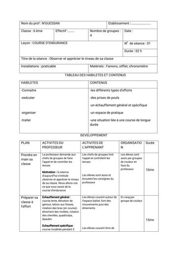 FICHE DE COURS EPS 6ième 3Ième BY TEHUA