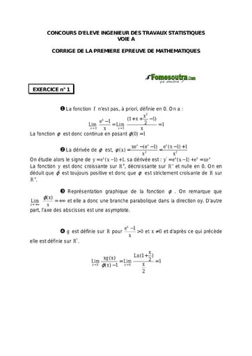 Corrigé 1ère épreuve de maths ITS A 2000 (ENSEA - ENSAE - ISSEA)