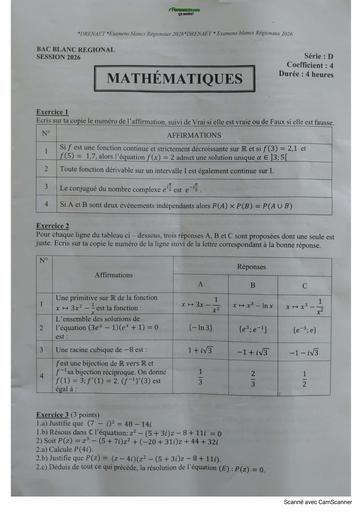 BAC BLANC 2026 MATHS SERIE D SUJET+BAREME BY TEHUA pdf