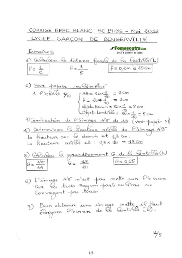 Corrigé de physique chimie BEPC blanc Mai 2012 Lycée Garçons de Bingerville