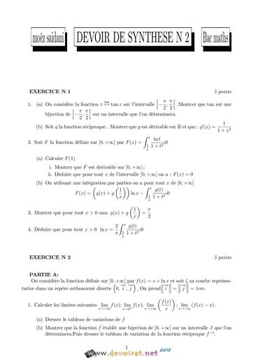 Devoir de Synthèse N°2 Math Bac Mathématiques 2014 2015 Mr saidani by Tehua