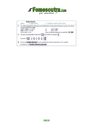 Corrigé TP 2 PGCD maths 3eme