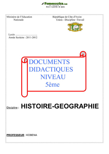 Document didactiques Histoire et Géographie niveau 5ème