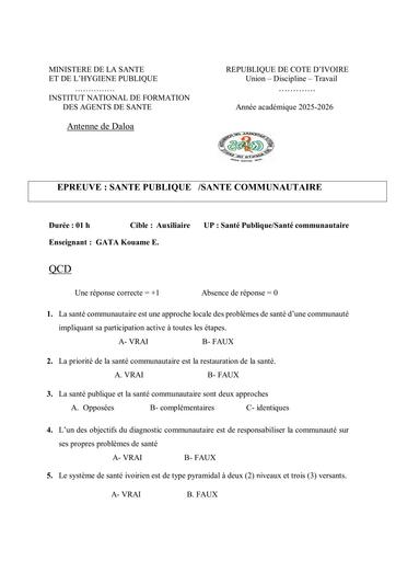 INFAS EVALUATION SUR GRILLE Santé Publique  Santé Communautaire  AS 1 2026 BY TEHUA