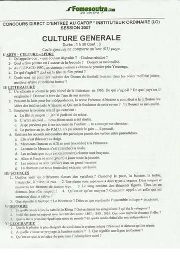 Sujet de Culture générale CAFOP 2007