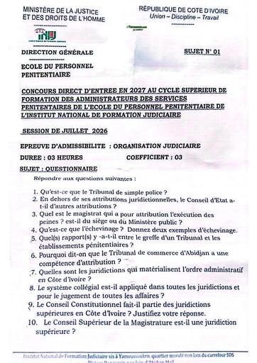 Concours Direct INFJ 2026 CS organisation judiciaire sujet 1 by TEHUA