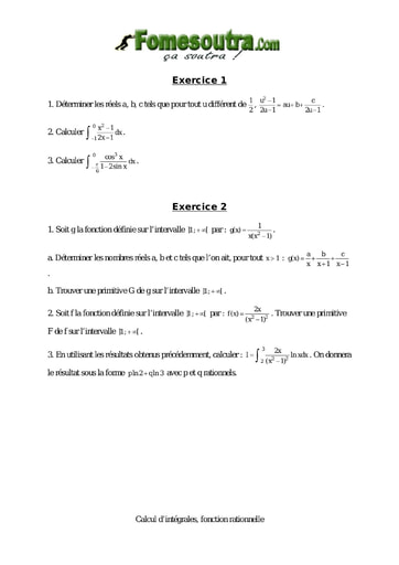 TP 1 Calcul d'intégrales et Fonctions rationnelles - Terminale Scientifique