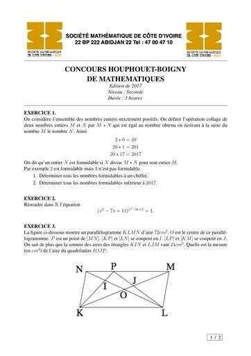 CONCOURS MATHS FHB 2017 niveau 2nde by DJAHA