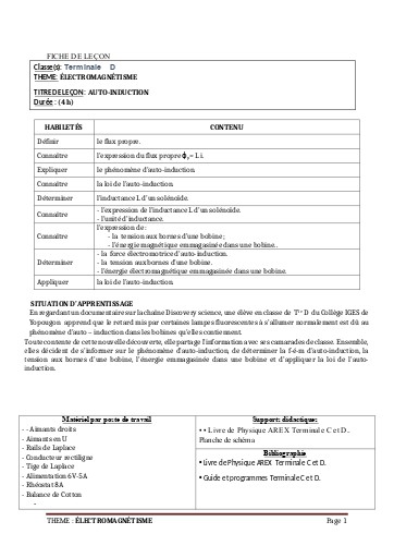 FICHE DE COURS PC Tle D L8  AUTO   INDUCTION by TEHUA