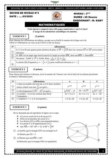 DEVOIR DE MATHS NIVEAU 3ième TRIMESTRE 3 BY TEHUA