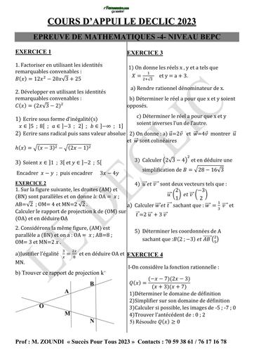 COURS D'APPUI LE DECLIC MATHS 3ième N°4 BY TEHUA