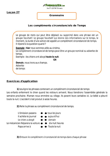 Les compléments circonstanciels de Temps - Cours CM1