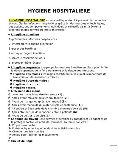 Resumé de cours HYGIENE HOSPITALIERE by TEHUA