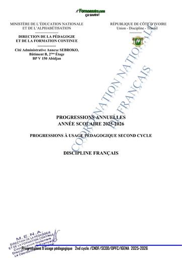 FRANCAIS PROGRESSIONS A USAGE PEDAGOGIQUE 2025 2026  2nd CYCLE DPFC BY TEHUA