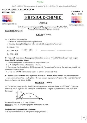 BAC BLANC 2026 DRENA MANKONO SUJET PC SERIE D (SUJET) by TEHUA