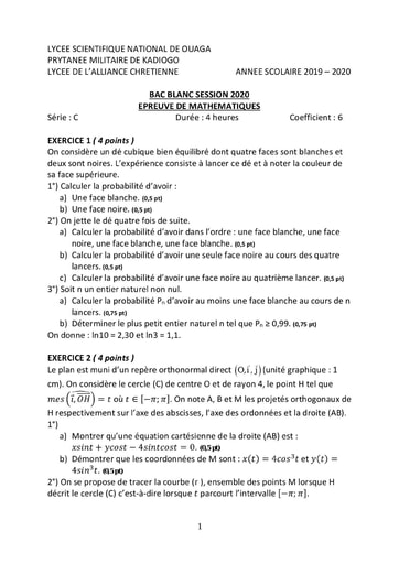 BAC BLANC_Maths Lycée scientifique de Ouaga