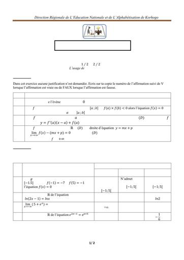 BAC BLANC REGIONAL KORHOGO 2025 MATHS SERIE A1 SUJET BY TEHUA