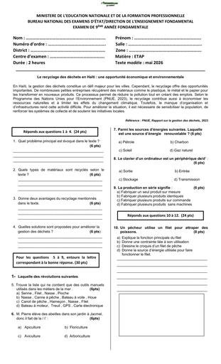 Modèle d'examen 2026 ETAP 9e AF by TEHUA