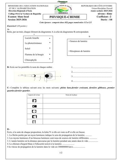 EXAMEN BLANC LOCAL 2026 PC 4ième DREN ISSIA BY TEHUA