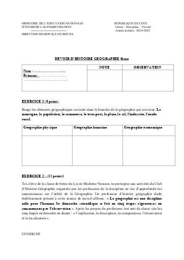 Devoir n°1 hg 6éme 2025 By Tehua