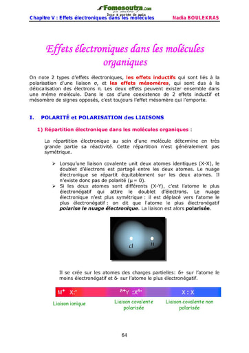 Effets électroniques dans les molécules  organiques