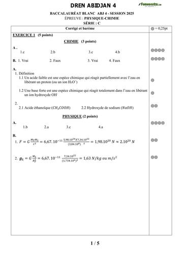 BAC blanc régional 2025 dren Abidjan 4 PHYSIQUE CHIMIE CORRIGE ET BAREME serie C BY TEHUA