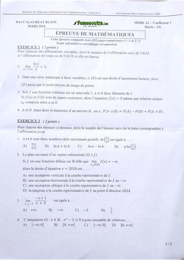 Bac blanc 2024 Maths serie A1 dren Abidjan 4 by Tehua