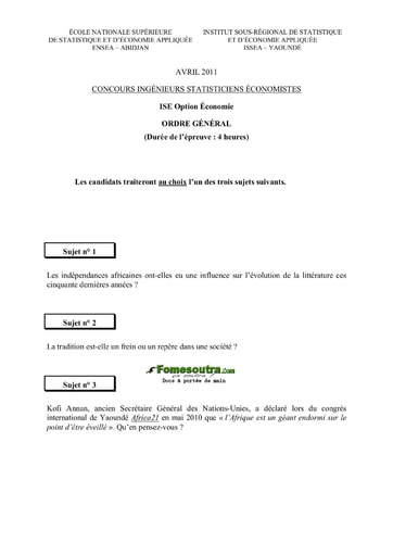 Sujet d'ordre générale ISE option Economie 2011 (ENSEA - ISSEA)