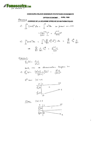 Corrigé 2ème épreuve de maths ISE option économie 1998 (ENSEA)