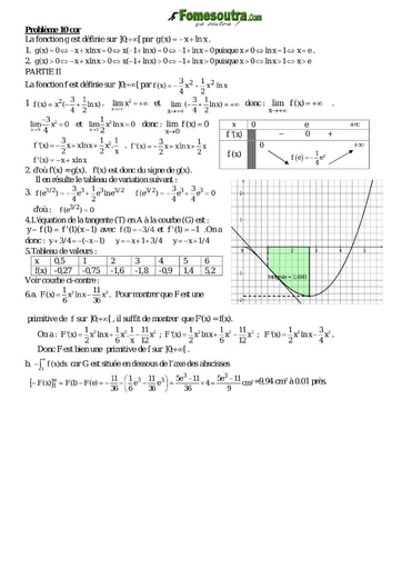 Corrigé Problème 10 de maths niveau Terminale scientifique et BTS