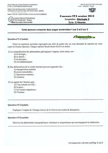 Sujet de Géologie 2 concours ITA 2013