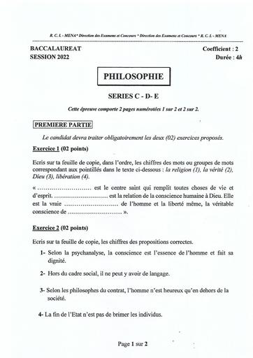 RCI BAC 2022 Philosophie Series C D E