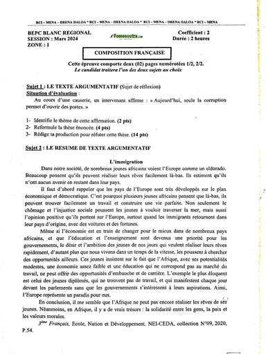 BAC BLANC REGIONAL 2024 Daloa Sujet compo française by Tehua pdf
