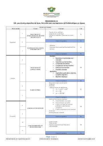 PROGRESSION 2025 Maths 1ière E 2025